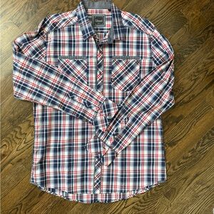 7 Diamonds Navy and Red Plaid Button-Down Shirt